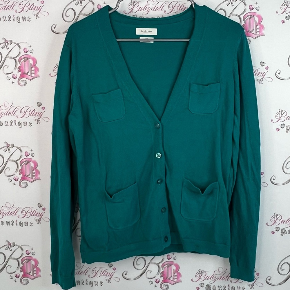 Van Heusen cardigan button up green blue Teal Cardigan Sweater pockets buttons